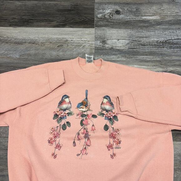 Vintage‎ 90s Fruit of the Loom Best Birds Floral Womens XL Pullover Sweatshirt - Picture 1 of 10